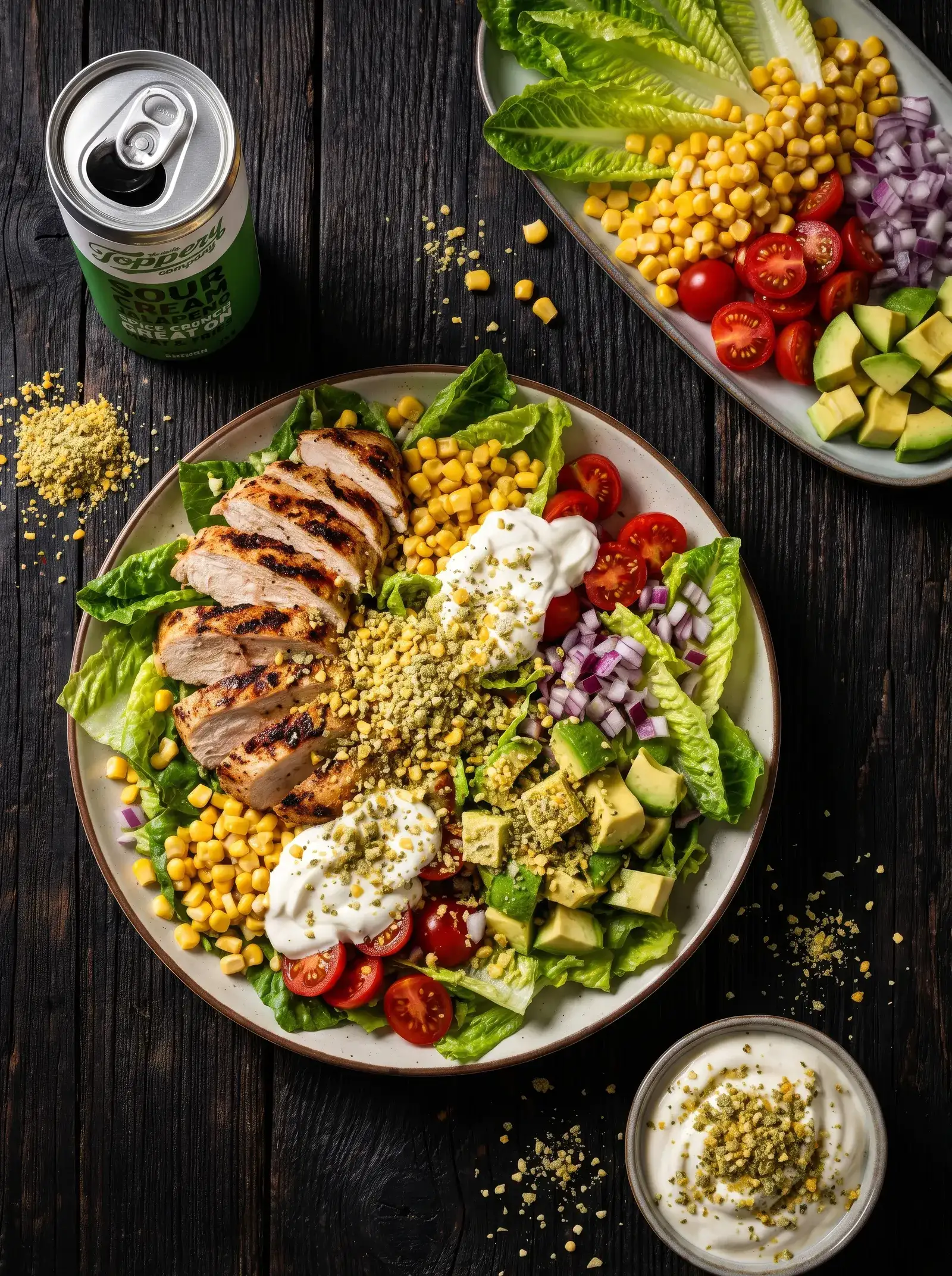 Jalapeño Chicken Street Salad toppad med Toppery Sour Creamy Jalapeño