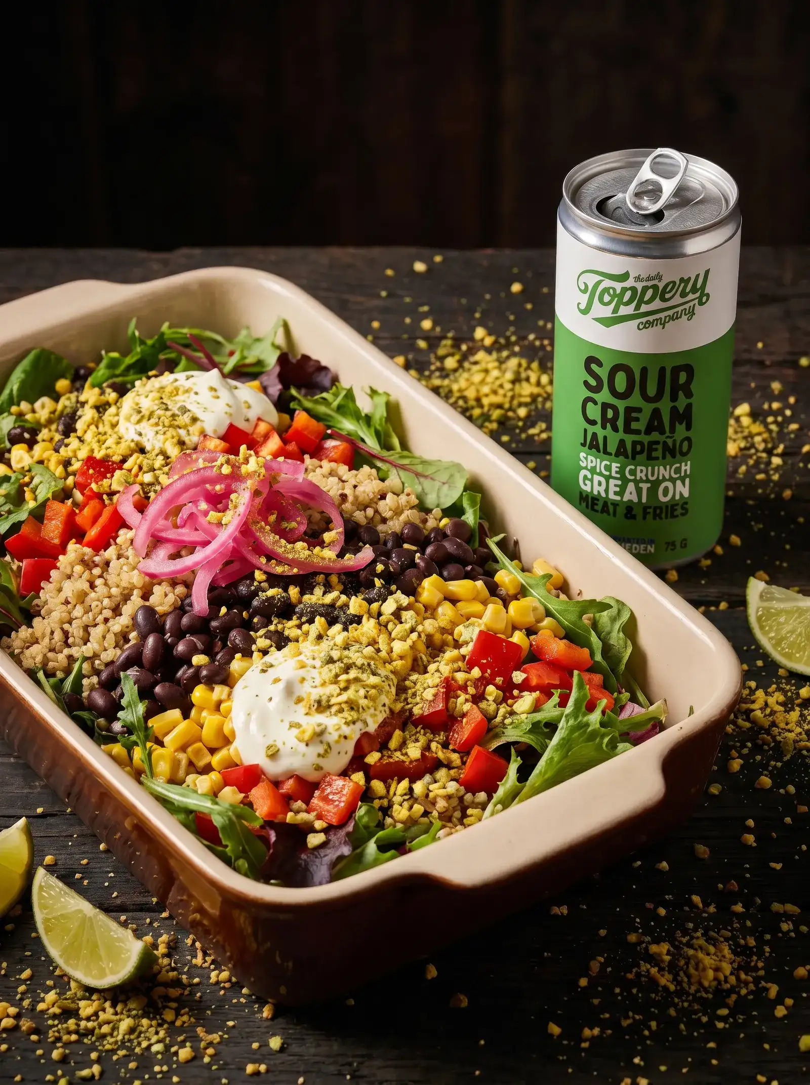 Loaded Jalapeño Quinoa Salad toppad med Toppery Sour Creamy Jalapeño