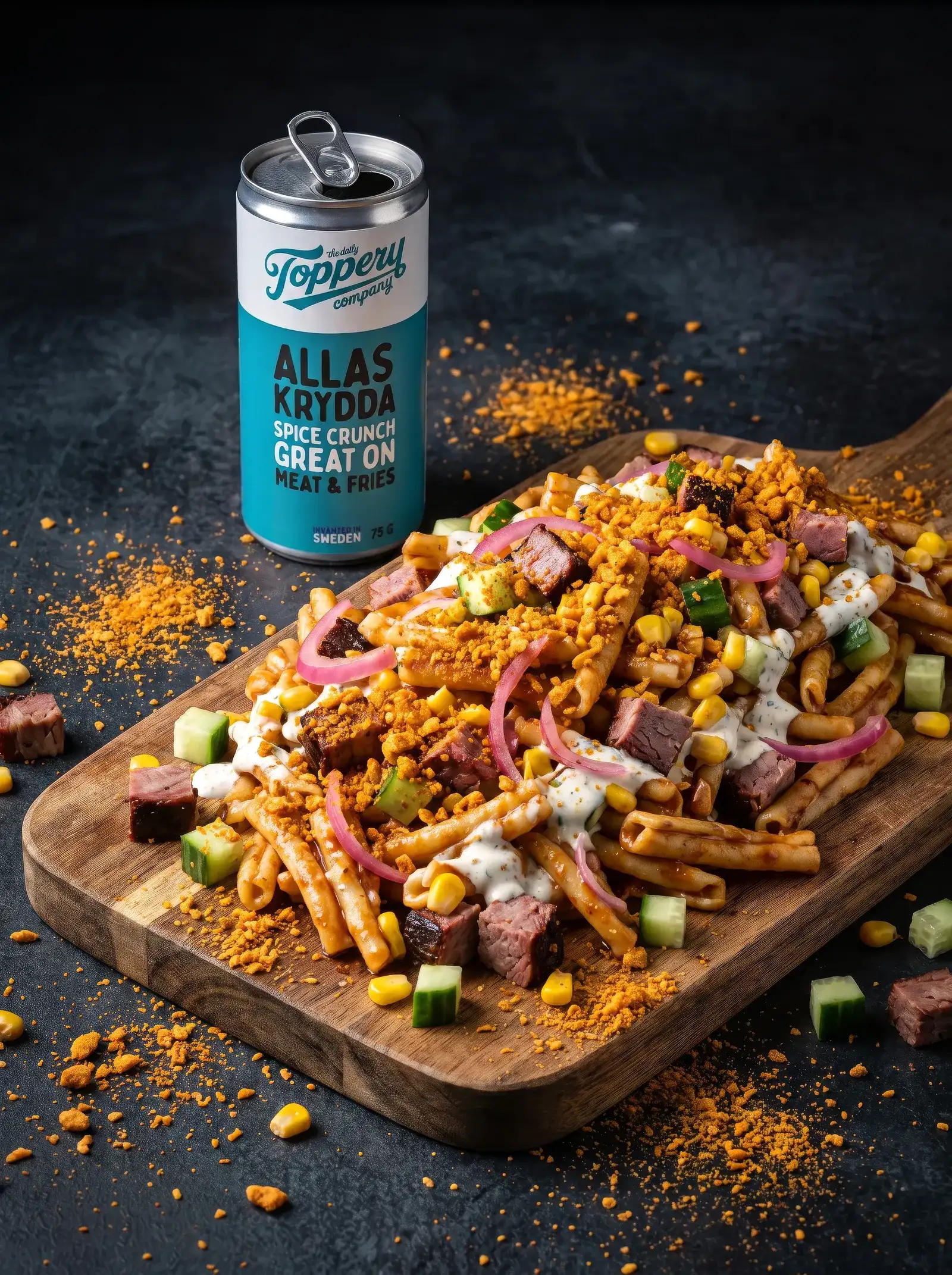 Texas BBQ Brisket Pasta Salad toppad med Toppery Allas Krydda