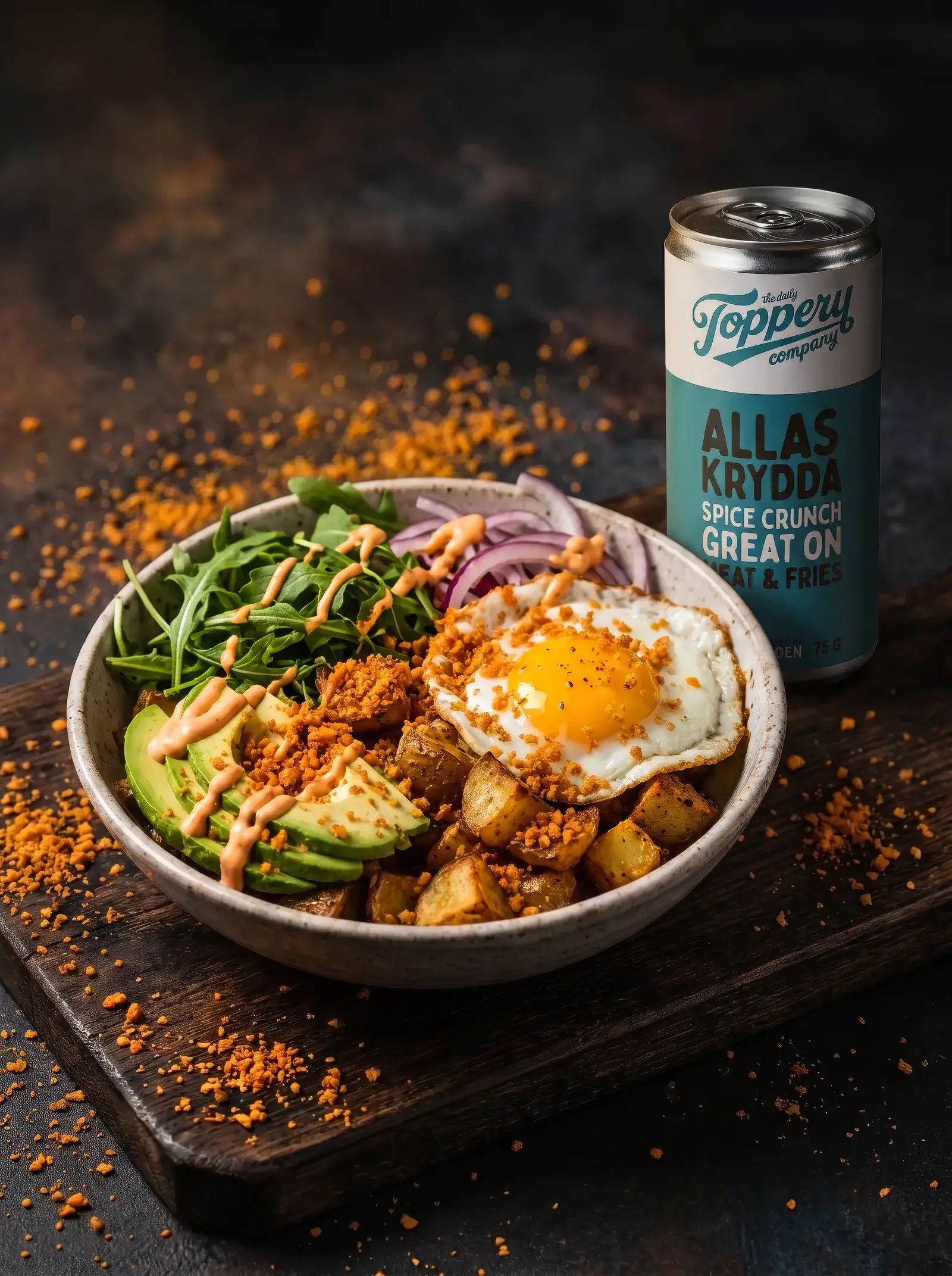 Crispy Egg & Potato Bowl toppad med Toppery Allas Krydda