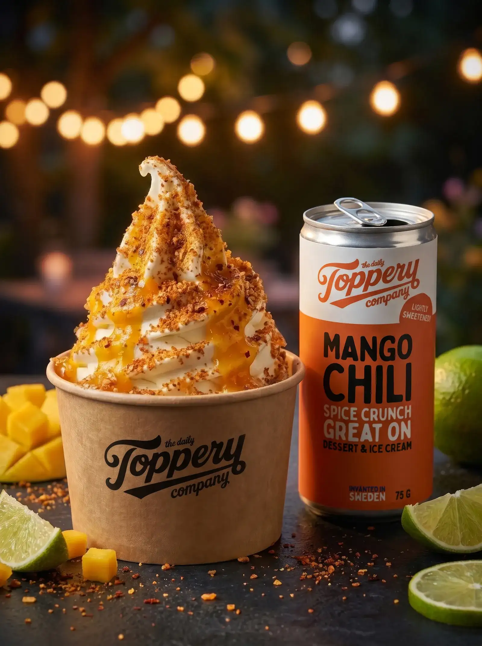 Mango Chili Soft Serve toppad med Toppery Mango Chili
